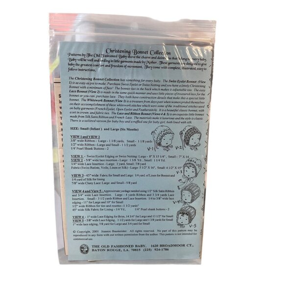 The Old Fashioned Baby Christening Bonnet Pattern Jeannie Baumeister - Picture 2 of 2